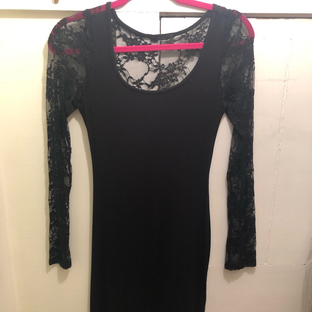 Long sleeve black dress with lace back